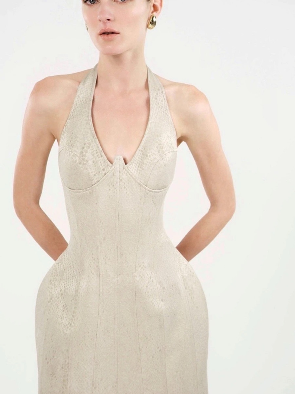 Mugler Lace-Up Mini Dress Animal Print Mini Dress in Cream Size Medium NWT